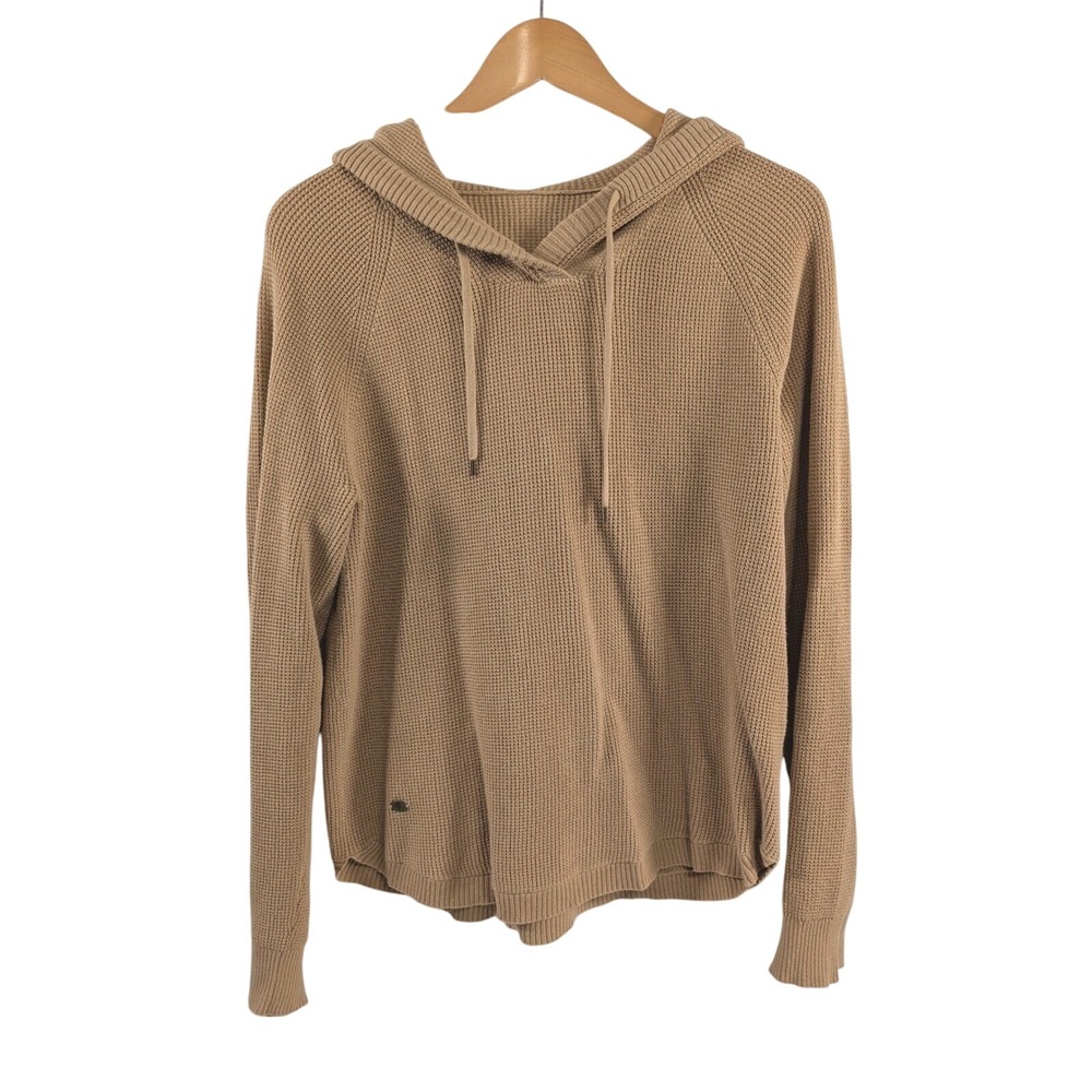 Lauren Ralph Lauren Waffle Knit Hooded Sweater sz XL Tan Minimalist Classic‎